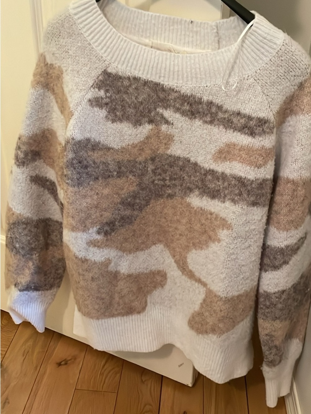 RD Style Cream, Tan, and Brown Camouflage Crewneck Sweater